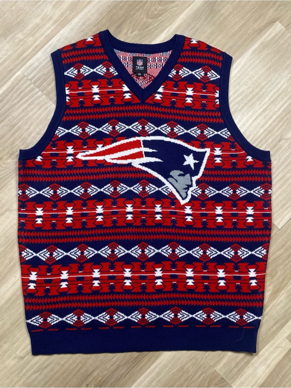 New England Patriots Ugly Christmas Sweater Vest Mens 2XL NFL Fair Isle Navy